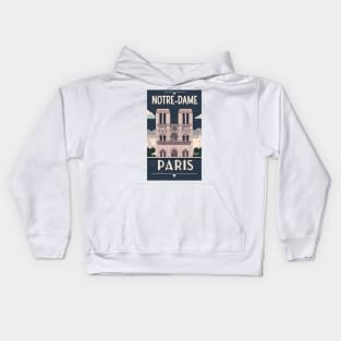 A Vintage Travel Art of the Notre-Dame Cathedral in Paris - France Kids Hoodie